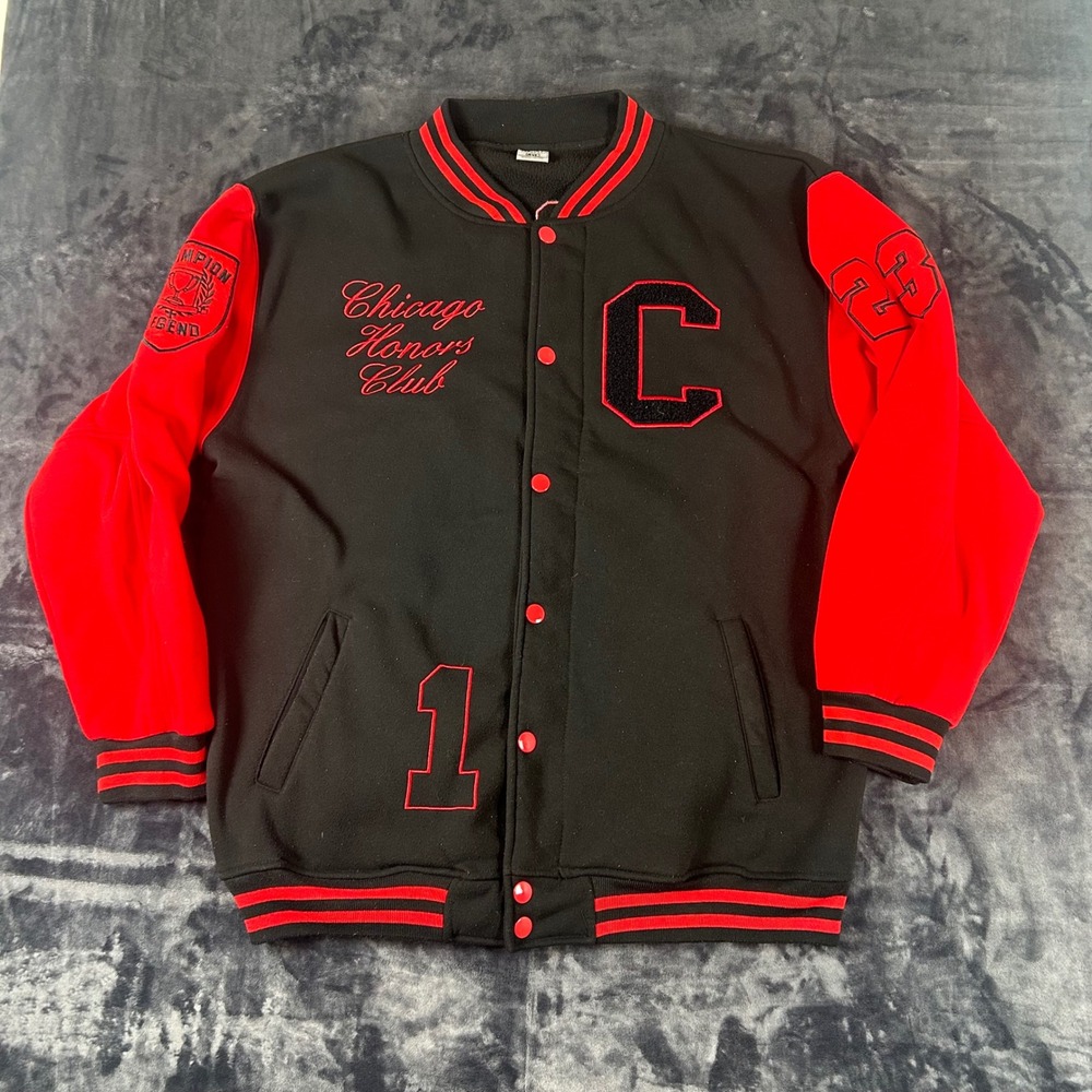 BTL Varsity Jacket Mens 4XL Black Red Chicago Honors Club Embroidered Snap Front